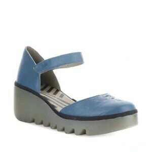 New FLY LONDON Chunky Wedge BISO Women's Shoes Petrol Ceralin Sz. 39